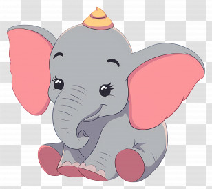 Dumbo - Cute Cartoon Elephant With Pink Ears Transparent PNG