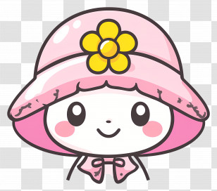 Cartoon Character - Cute Cartoon Character With Pink Hat And Flower Decoration Transparent PNG