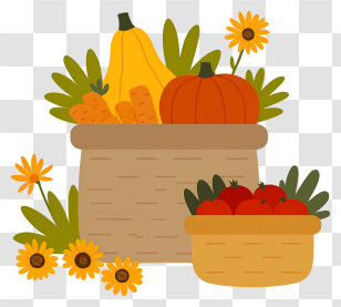 Harvest Basket Arrangement - Autumn Harvest Baskets With Pumpkins Transparent PNG