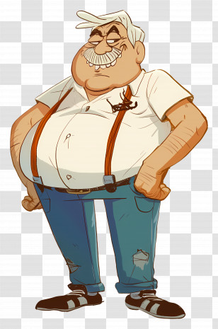 Albert Reynolds - Cartoon Old Man With Suspenders Transparent PNG