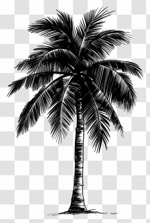 Black Palm Tree - Monochrome Palm Tree Sketch Transparent PNG