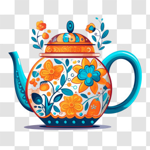 Teapot - Colorful Floral Teapot Artwork Transparent PNG