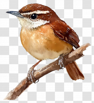 Watercolor Bird - Brown And White Bird On Branch Transparent PNG