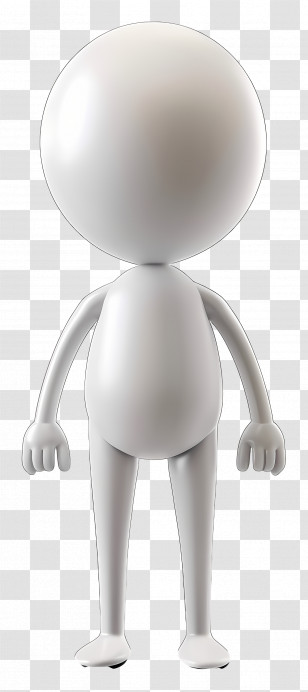 Stick Figure Standing - White Cartoon 3D Character Design Transparent PNG