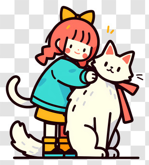 Anime Girl Kawaii - Girl Petting Her Cat Cartoon Transparent PNG
