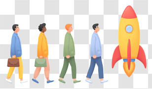 Business Startup Growth - Business People Walking Towards Rocket Transparent PNG