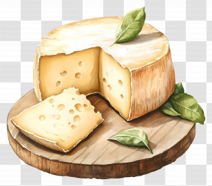 Cheese - Cheese Wheel With Leaves Transparent PNG