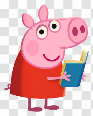 Peppa Pig - Pink Pig Cartoon Reading A Book Transparent PNG