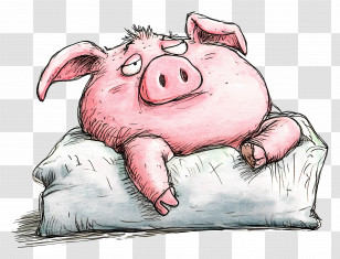 Lazy Day - Lazy Pig Resting On A Pillow Transparent PNG