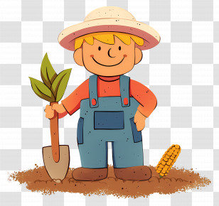 Happy Farmer - Cartoon Farmer Planting Corn Transparent PNG