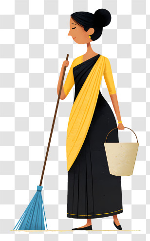 Woman Mopping The Floor - Sari Woman Cleaning Illustration Transparent PNG
