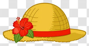 Straw Hat - Yellow Summer Hat With Red Hibiscus Flower Transparent PNG