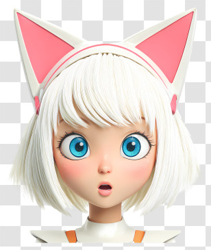 Cat Face Anime - Surprised White Haired Anime Girl With Cat Ears Transparent PNG