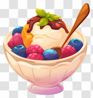 National Sundae Day - Ice Cream Sundae With Berries And Chocolate Transparent PNG