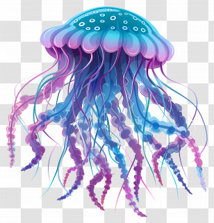 Jellyfish - Beautiful Blue And Purple Jellyfish Illustration Transparent PNG