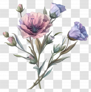 Eustoma Flowers - Purple And Pink Flowers On Stems Illustration Transparent PNG