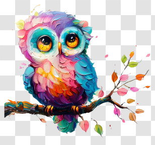 Bird - Colorful Owl On Branch Transparent PNG