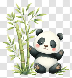 Panda Beside Bamboo Plant - Cute Panda With Bamboo Transparent PNG