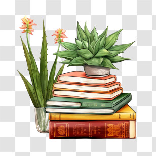 Aloe Vera - Books And Succulent Plants Arrangement Transparent PNG