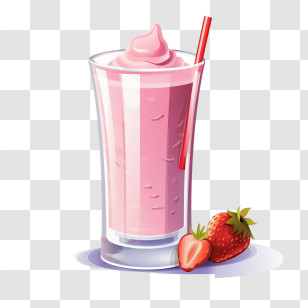 Milkshake - Glass Of Sweet Strawberry Smoothie With Straw Transparent PNG