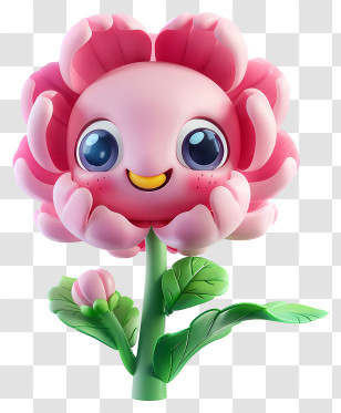 3d Cartoon Flowers - Smiling Pink Flower Cartoon Transparent PNG