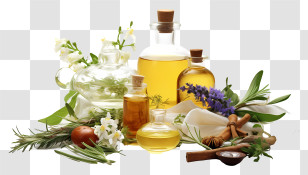 Essential Oils - Assorted Essential Oils With Herbs Transparent PNG