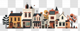 Little Town Scene - Colorful Neighborhood Houses Transparent PNG