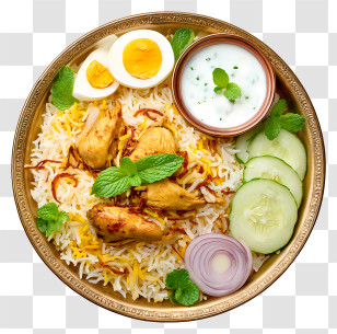 Chicken Biriyani - Chicken Rice Plate With Raita Transparent PNG