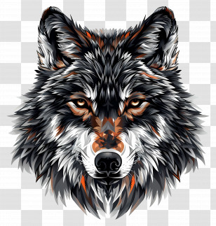 Wolf Face - Illustrated Wolf Head In Detailed Style Transparent PNG