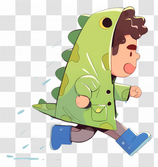 Cartoon Boy - Child Running In Dinosaur Raincoat Cartoon Transparent PNG