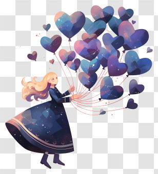 Girl With Hearts - Girl With Blue Heart Balloons Transparent PNG