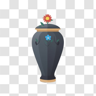 Funeral Urn - Decorative Black Vase With Flowers Transparent PNG