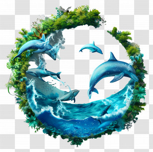 World Oceans Day - Playful Dolphins In Ocean Circle Transparent PNG