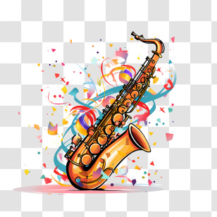 Saxophone Day - Colorful Saxophone With Confetti Transparent PNG