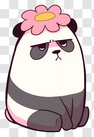 Kawaii Bear - Grumpy Panda With Flower Transparent PNG
