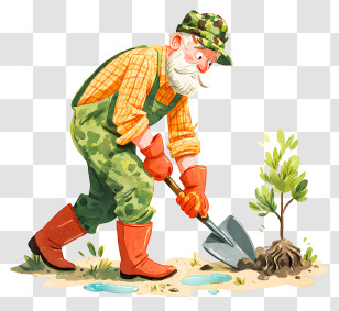 Elderly Man Gardening Outdoors - Elderly Gardener Planting Tree Transparent PNG