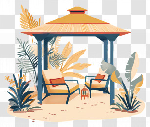Summer Shelter - Cozy Gazebo With Chairs And Plants Transparent PNG