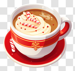 Chocolate Milk - Hot Chocolate In Festive Cup With Candy Cane Transparent PNG
