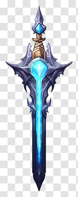 Hand Drawn Diamond Sword - Blue Glowing Fantasy Sword Transparent PNG