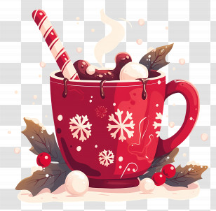 Marshmallow Hot Chocolate - Red Holiday Mug With Hot Chocolate And Candy Cane Transparent PNG