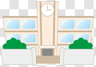Icon - Illustration Of A School Building With Clock Transparent PNG