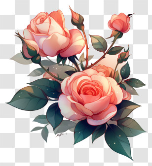 Rose Flower - Pink Roses With Green Leaves Transparent PNG