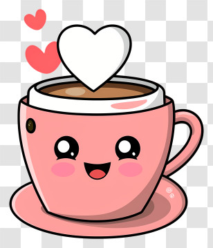 Pink Cup - Cute Pink Coffee Cup With Heart Transparent PNG