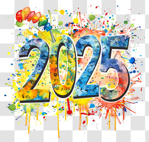 2025 - Colorful 2025 Artwork For New Year Celebration Transparent PNG