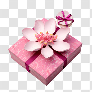 Pink Gift Box - Beautiful Pink Gift Box With Floral Decor Transparent PNG
