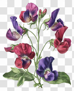 Vintage Flowers - Beautiful Sweet Pea Flowers Illustration Transparent PNG