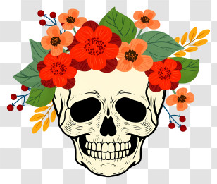 Halloween Skull Flowers - White Skull With Colorful Flowers Transparent PNG