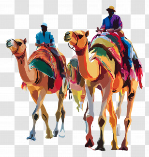 Pushkar Camel Fair - Colorful Camels In A Desert-Themed Illustration Transparent PNG