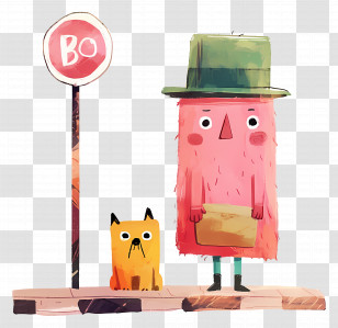 Bus Stop - Cartoon Man And Dog At Bus Stop Transparent PNG