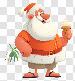 Santa Claus Enjoying Ice Cream - Santa Enjoying Ice Cream In Summer Transparent PNG
